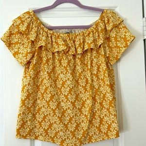 Loft off shoulder yellow/white ruffle top - size large